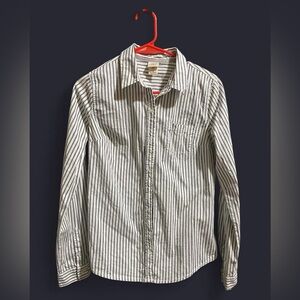 Mossimo Supply Co. White Button-Down Shirt with Gray Double Stripes